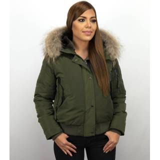 👉 Winterjas l vrouwen groen Gentile Bellini Korte warme met bontkraag 7435143986974
