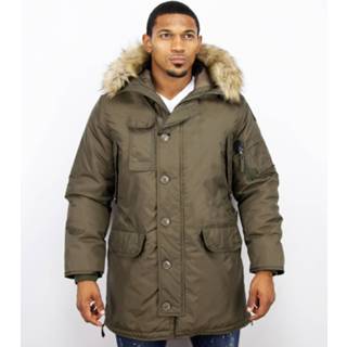 👉 Bontkraag polyester l jassen male groen Just Key Parka jas met 8438473157631