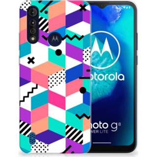 👉 Houten blok Motorola Moto G8 Power Lite TPU Hoesje Blokken Kleurrijk 8720215453454
