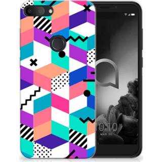 👉 Houten blok Alcatel 1S (2019) TPU Hoesje Blokken Kleurrijk 8720215710069