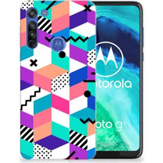 👉 Houten blok Motorola Moto G8 TPU Hoesje Blokken Kleurrijk 8720215975895