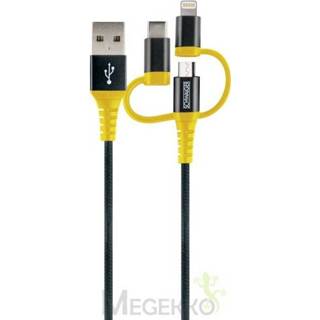 👉 Zwart geel Schwaiger WKUU310 511 USB-kabel 1,2 m USB A Micro-USB B/Lightning Zwart, 4004005031201