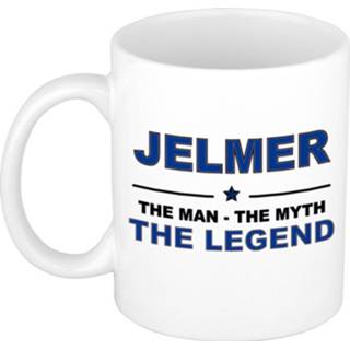 👉 Beker mannen Jelmer The man, myth legend cadeau koffie mok / thee 300 ml