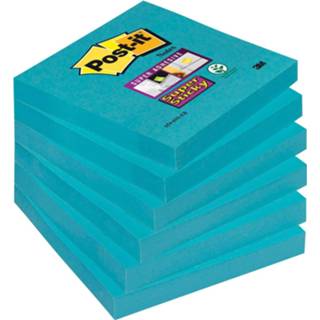 👉 Houten blok blauw Post-it Super Sticky notes, ft 76 x mm, electric blauw, 90 vel, pak van 6 blokken