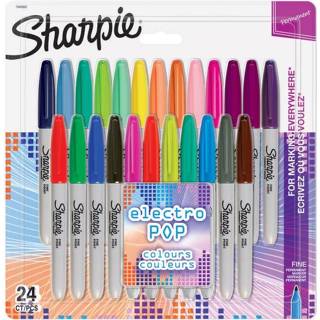 👉 Viltstift Sharpie permanente marker Electro Pop, fijn, blister van 24 stuks in geassorteerde kleuren 3501179408620