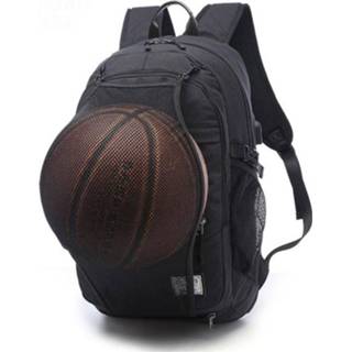 👉 Laptop Backpack zwart canvas netherlands Waterproof School Bag With USB Charging Port/Basketball Net - Black