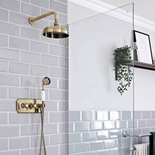 👉 Douchekop goud messing klassiek thermostaatkraan elizabeth keramische schijf Doucheset Inbouw 2-Weg Thermostatisch met Omstel 20cm Rond en Handdouche Geborsteld | 5051752868405