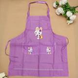 👉 Dress purper netherlands Restaurant Kitchen Cooking Work Bib Rabbit Lattice Pocket Cartoon Apron - Purple