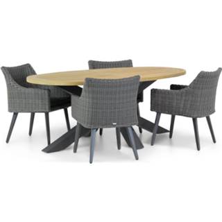 👉 Tuinset off black wicker dining sets zwart Garden Collections Milton/Brookline 200 cm ovaal 5-delig