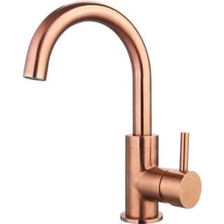 Wastafelmengkraan brons messing mengkraan zonder waste largo opbouw hendel keramisch standaard perlator Sanilux 12.8x24.4 cm Geborsteld 8719304902805