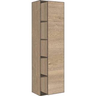 👉 Hoge kast Bewonen 1 deur met 5 schappen en inclusief 4 glazen planchettes - Ideal oak 45,5x35cm (bxd)