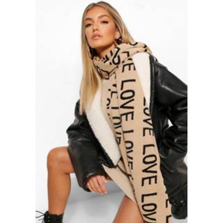 Love Slogan Scarf, Camel