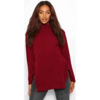 👉 Maternity Tie Side Roll Neck Sweater, Wine