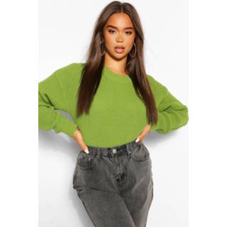 👉 Sweater donkergroen s vrouwen apple green Crew Neck Crop Sweater,