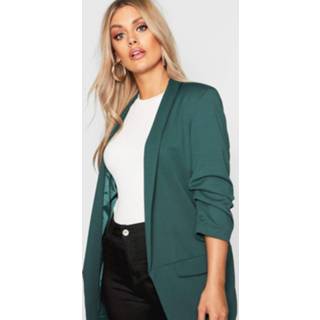 Plus Ruched Sleeve Blazer, Bottle