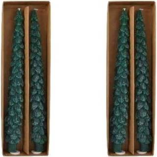 👉 Kerstboom groen 4x kerst kaarsen donkergroen 26 cm