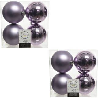 👉 Kerstbal lila paarse kunststof glans 8x kerstballen 10 cm mat/glans