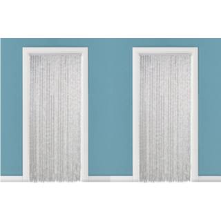 👉 Vliegengordijn wit grijs Set van 2x stuks vliegengordijnen/deurgordijnen kattenstaart wit/grijs 90 x 220 cm