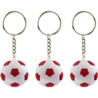 👉 Stressbal rood wit 20x Stressballen sleutelhangers voetbal rood/wit 4 cm