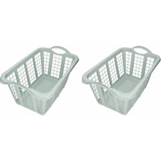 👉 Wasmand groene Set van 2x stuks mint wasmanden met handvatten 60 cm