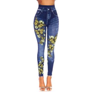 👉 Jegging geel elasthan vrouwen blauw Sexy hoge taille jeggings met butterfly print