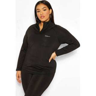 👉 Plus Woman Active Raglan Funnel Neck Top, Black