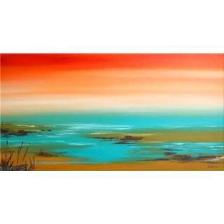 👉 Oranje blauw canvas doek acrylverf gesigneerd door kunstenaar Orange Ocean