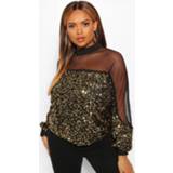 👉 Plus Sequin Mesh Insert Top, Gold