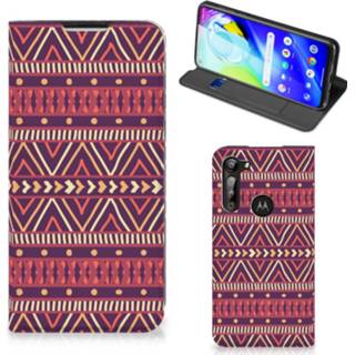 👉 Paars Motorola Moto G8 Power Hoesje met Magneet Aztec 8720215733440