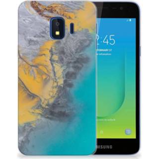 👉 Siliconen hoesje blauw goud Samsung Galaxy J2 Core TPU Marble Blue Gold 8720215612349