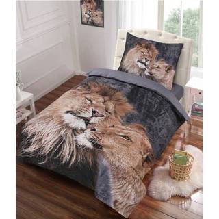 👉 Dekbed overtrek polykatoen grijs Dekbedovertrek Lion Love