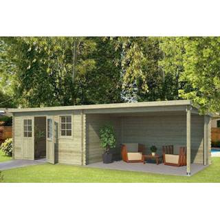 👉 Tuinhuisje olijfgroen groen Outdoor Life Products | Tuinhuis met Overkapping Aida 760 x 275 Geïmpregneerd 8711471200944