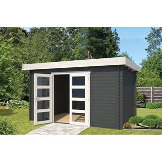 👉 Tuin huisje carbon wit grijs Outdoor Life Products | Tuinhuis Mikkel 380 x 275 Gecoat Grey-Wit 8711471500396