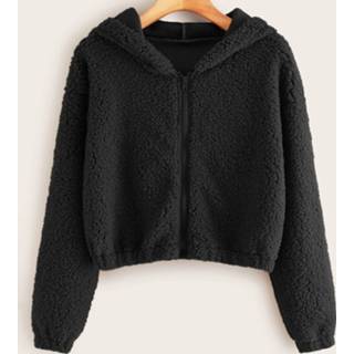 👉 Geschoren zwart Casual Vlak Jas Rits