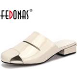 👉 Shoe leather vrouwen FEDONAS Slingbacks Concise Genuine Women Mules Casual Thick Heels Pumps 2020 Spring Summer Party Office Shoes Woman