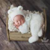 👉 Rompertje baby's meisjes Fluffy Footed Bear Outfit Angora Knitted Newborn Teddy Overall Romper Photography props Baby girl Hat set photo prop