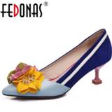 👉 Shoe leather vrouwen FEDONAS Flowers Decoration Pumps Women Spring Autumn Four Season Genuine Party Prom Shoes Woman Pointed Toe High Heels