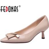 👉 Shoe leather tin vrouwen FEDONAS Elegant Metal Decoration Ladies Shoes New Genuine Heels Pumps 2020 Spring Summer Wedding Prom Woman