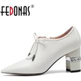 👉 Shoe leather vrouwen FEDONAS Women Cow Prom Pumps Spring Summer Shallow Rhinestone Shoes New Arrival Square Toe 2020 Fashion Woman