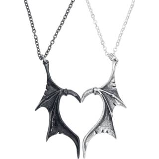 👉 Halsketting zwart zilverkleurig unisex hoofdmateriaa tinlegering Alchemy Gothic - Demon Wings Sweetheart