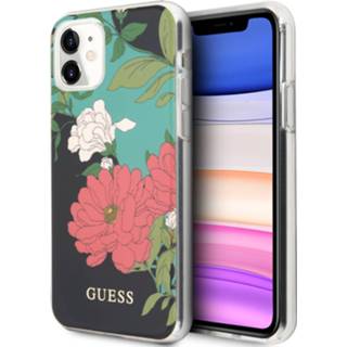 👉 Beschermfolie waardig kunstleer backcover hoes blauw Guess - iPhone 11 Floral No. 1 + Lunso 9145425530754