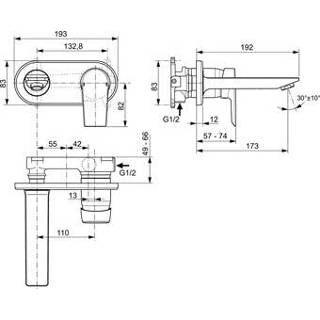 👉 Wandkraan chroom Ideal Standard Tesi afbouwdeel v. inbouw 2-gats m. vaste uitloop 5l/min 4015413338424