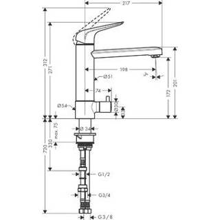 👉 Keukenkraan chroom Hansgrohe M42 M424-H180 1-gats m. stopkraan v. vaatwasser 120° draaibare uitloop 4059625084939