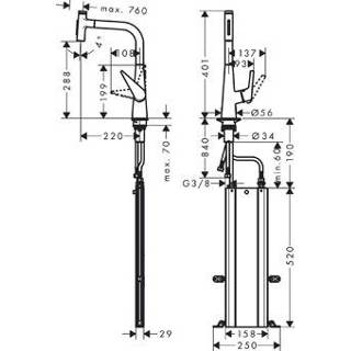 👉 Keukenkraan RVS Hansgrohe M51 M5117-H300 1-gats m. uittrekbare handdouche 110°/150° draaibare uitloop 4059625176078