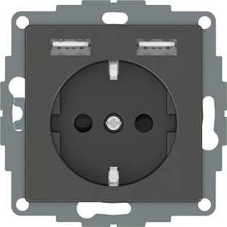 👉 Wandcontactdos antraciet m Schneider Electric Merten System wandcontactdoos inbouw enkel randaarde + 2x USB-lader 3606489429850
