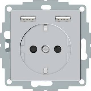 👉 Wandcontactdos aluminium m Schneider Electric Merten System wandcontactdoos inbouw enkel randaarde + 2x USB-lader 3606489429867