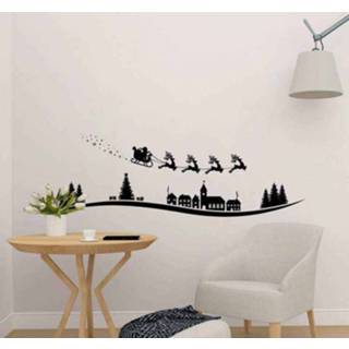 👉 Kerststicker nederlands Kerststickers Santa vliegen met sterren en sneeuwvlokken