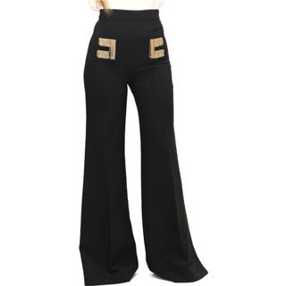 👉 Broek vrouwen zwart Flared trousers with embroidered logo