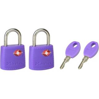 👉 Hangslot paars metaal male Master Lock met sleutel 23 mm - 2 stuks 3520190942449