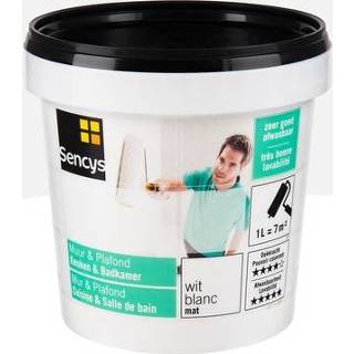 👉 Sencys Muur & Plafond Keuken & Badkamer mat wit 1L